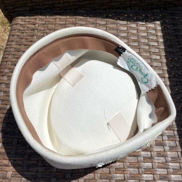 VINTAGE Gene Doris New York White Pillbox Style Hat with Sequins Size 22 - Picture 7 of 9